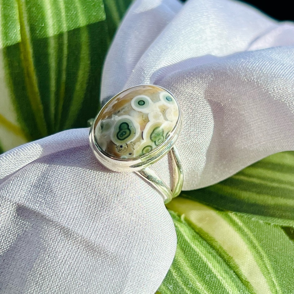 Ocean Jasper Sterling Silver Ring 8.5